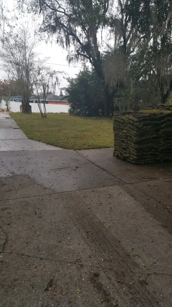 Stack of sod on pavement
